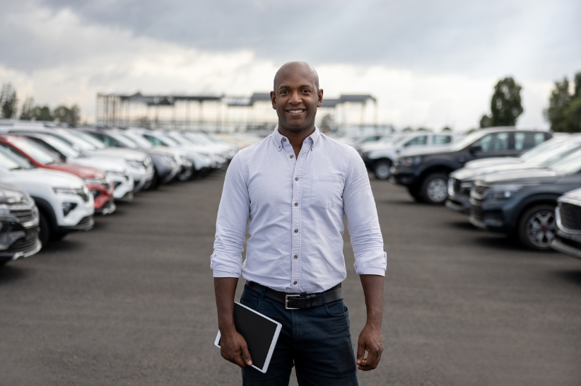 Car dealer on a vehicle lot